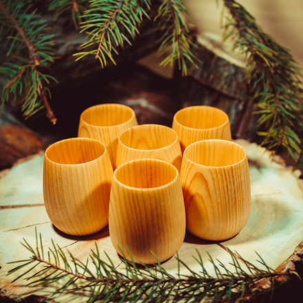 Набор деревянных стаканов (бокалов) из древесины кедра 6 шт