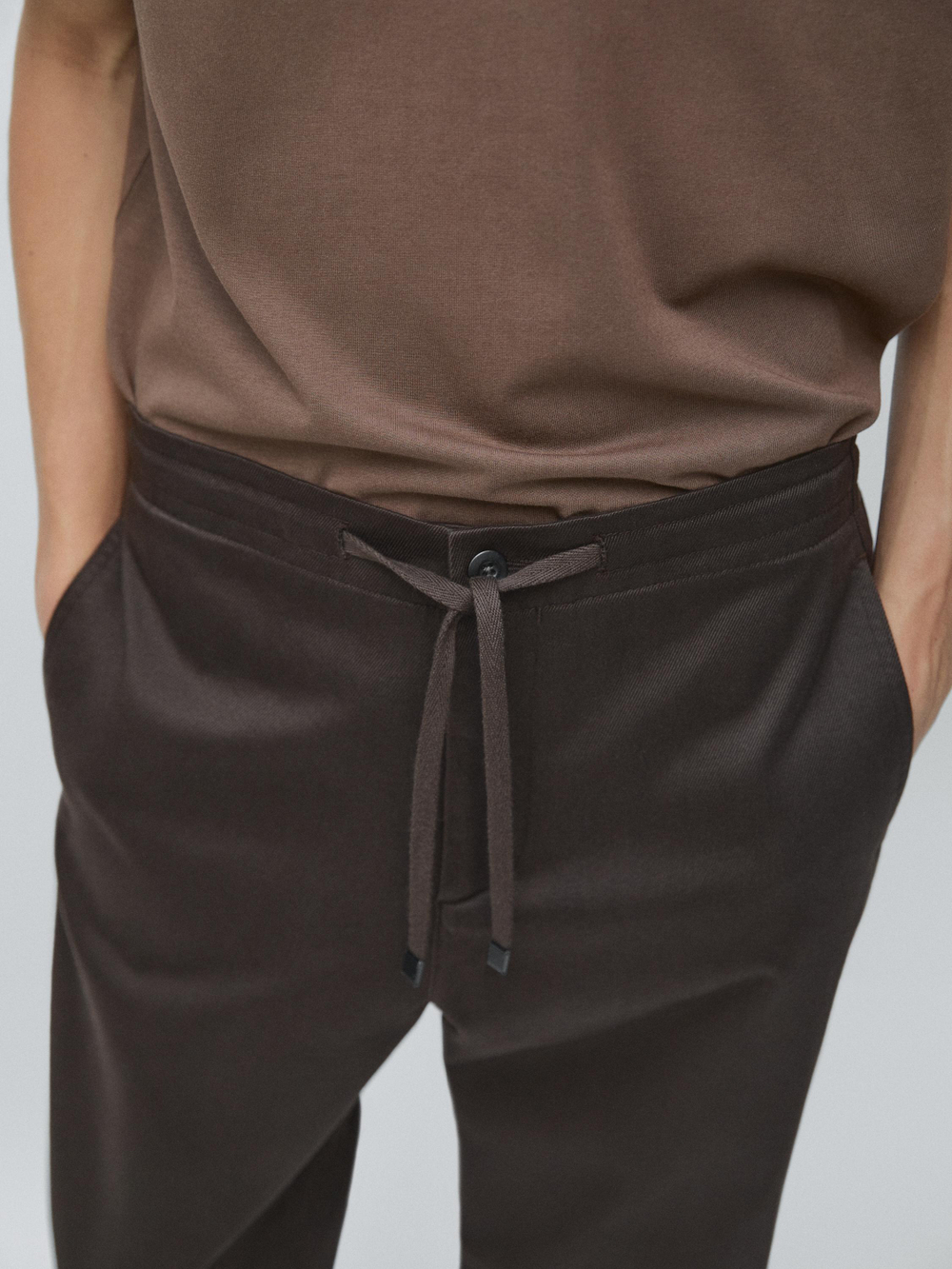 Massimo Dutti Брюки-джоггеры из смесовой хлопковой ткани, бордовый