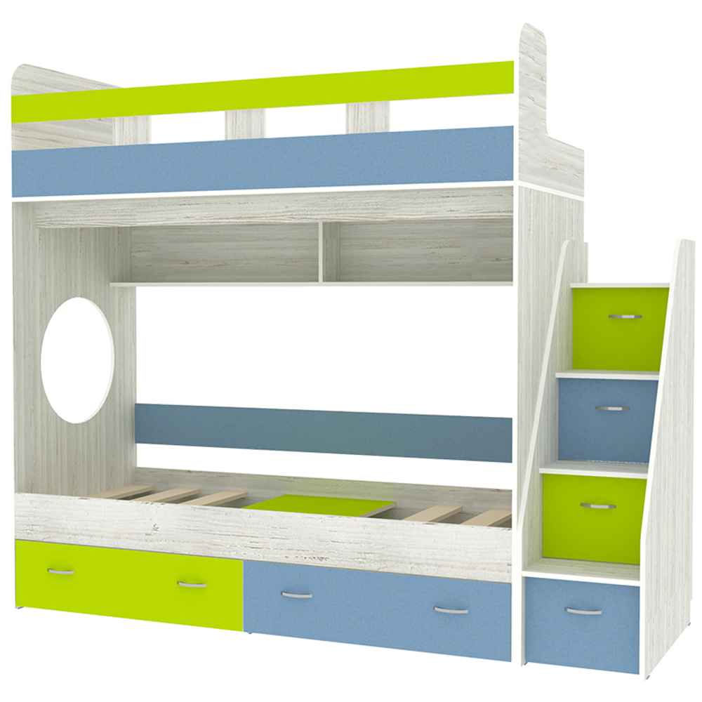 Двухъярусная кровать КарИВи Юниор 1 80x160 Винтерберг Лайм, Синий