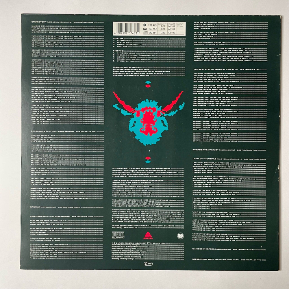 Винтажная виниловая пластинка LP The Alan Parsons Project Stereotomy (Germany 1985) Limelight