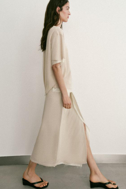 ZARA КОМБИНИРОВАННАЯ ЮБКА-ПАРЕО ИЗ ТРИКОТАЖА, СВЕТЛО-БЕЖЕВЫЙ