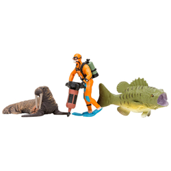 Игрушки фигурки в наборе морские животные (китовая акула, акула, морж, кальмар, окунь и др)