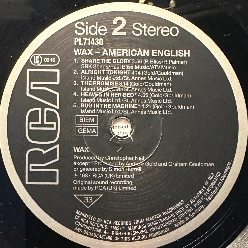 Wax- American English (Германия 1987г.)