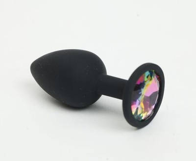 Черная анальная пробочка с радужным стразом - 7,6 см. (Цвет: разноцветный)