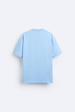 ZARA БАЗОВАЯ ФУТБОЛКА ИЗ ПЛОТНОГО ТРИКОТАЖА, ГОЛУБОЙ