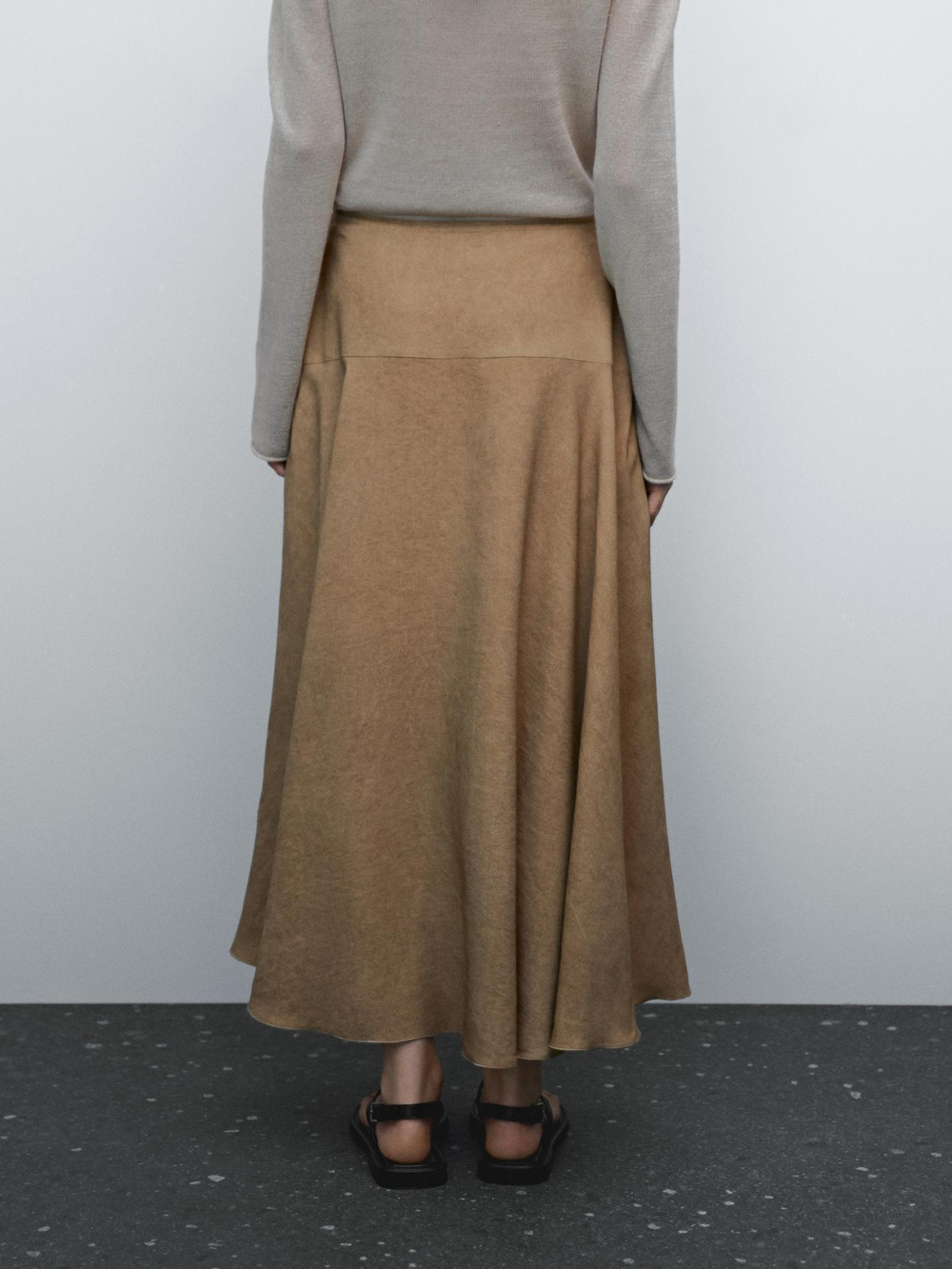 Massimo Dutti Юбка миди из льняной смеси с воланами, коричневый