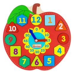 Часики "Яблоко", развивающая игрушка для детей, обучающая игра из дерева