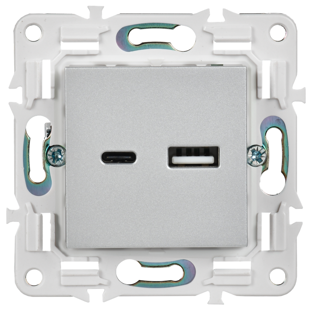 SKANDY Розетка USB A+C 3,1А SK-R14S серебряный IEK