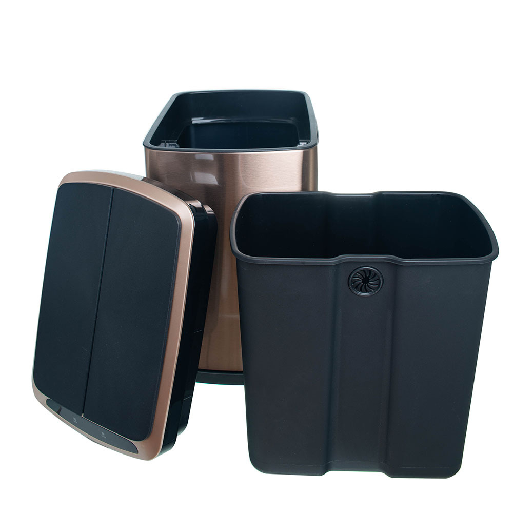 Ведро для мусора сенсорное, прямоугольное, створки, внутр ведро, Foodatlas JAH-5211, 20 л (золотой)