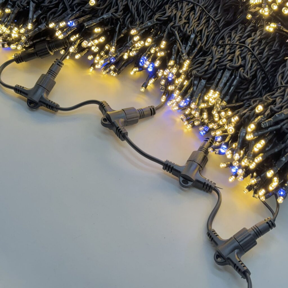 Комплект гирлянды на деревья 100 м., 5 лучей по 20 м., 24V, 1000 теплых-белых LED ламп, с мерцанием белого диода, черный каучук, IP54, LTC (ECO1000BLW-11-1WW)