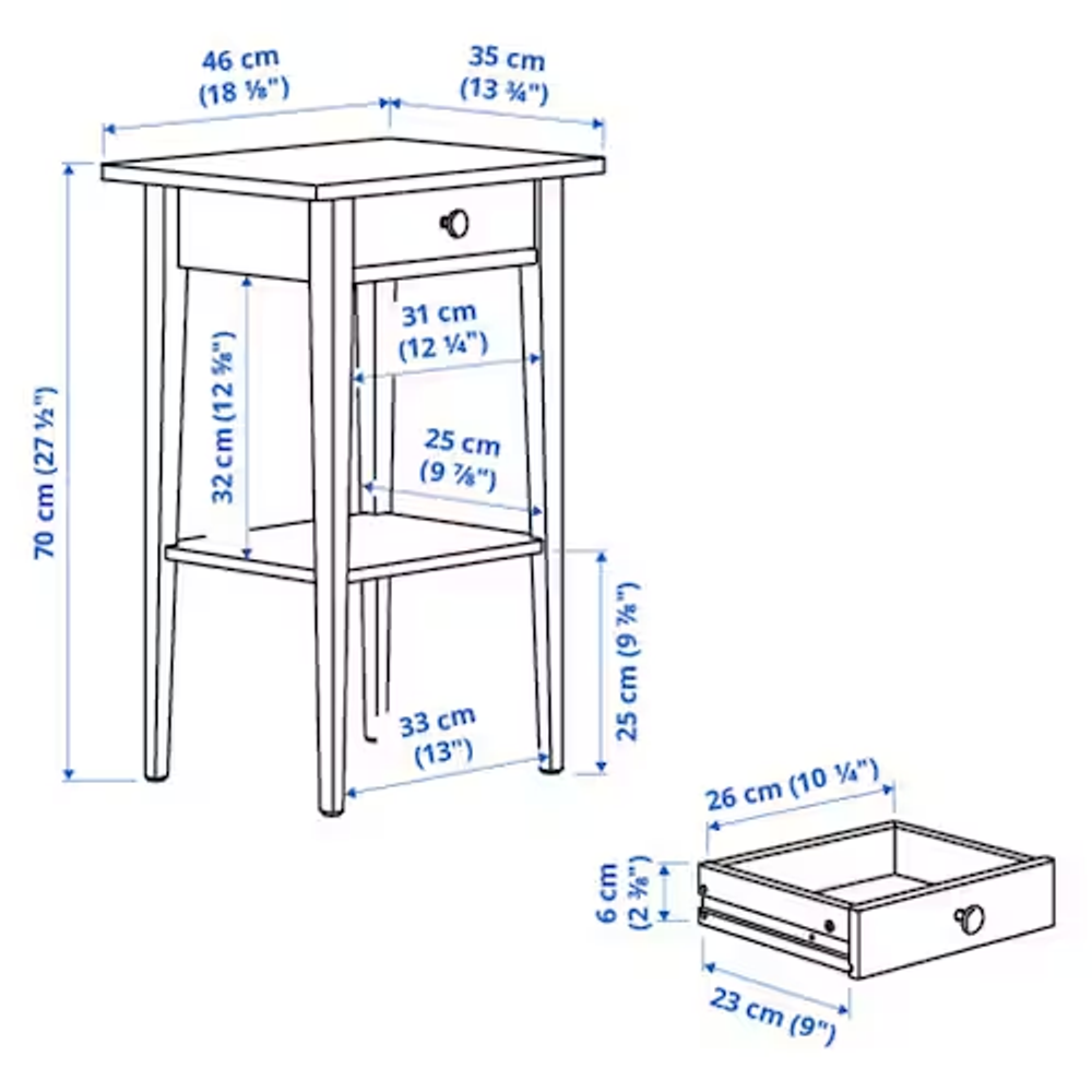 ХЕМНЕС HEMNES Тумбочка 46х35 см с выдвижным ящиком белый