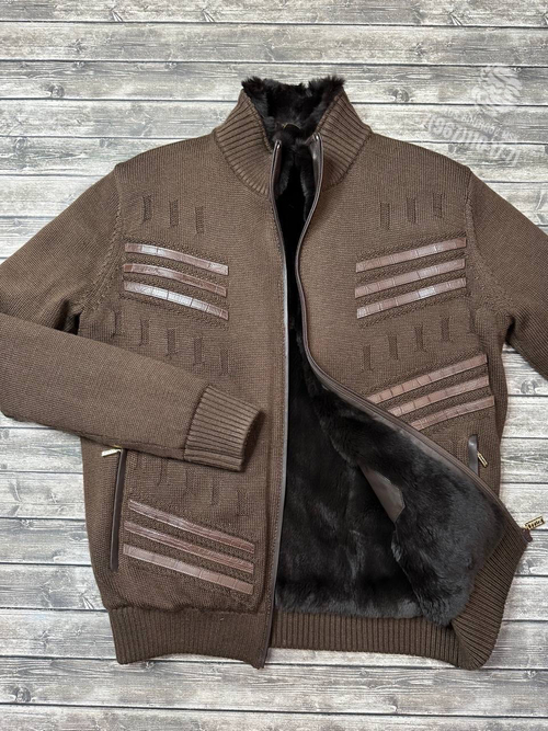 Бомбер с мехом Zilli со вставками кожи крокодила