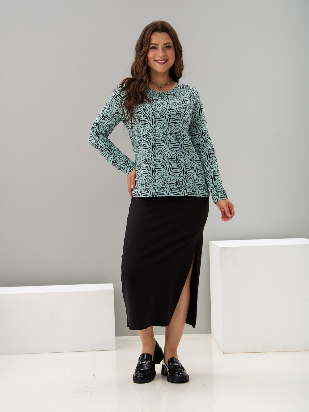 Лонгслив ЛНкл-081/шалфей-зебра