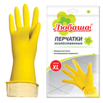 Перчатки МНОГОРАЗОВЫЕ латексные ЛЮБАША "ЭКОНОМ", хлопчатобумажное напыление, размер 9-10, XL (очень большой), желтые, вес 34 г