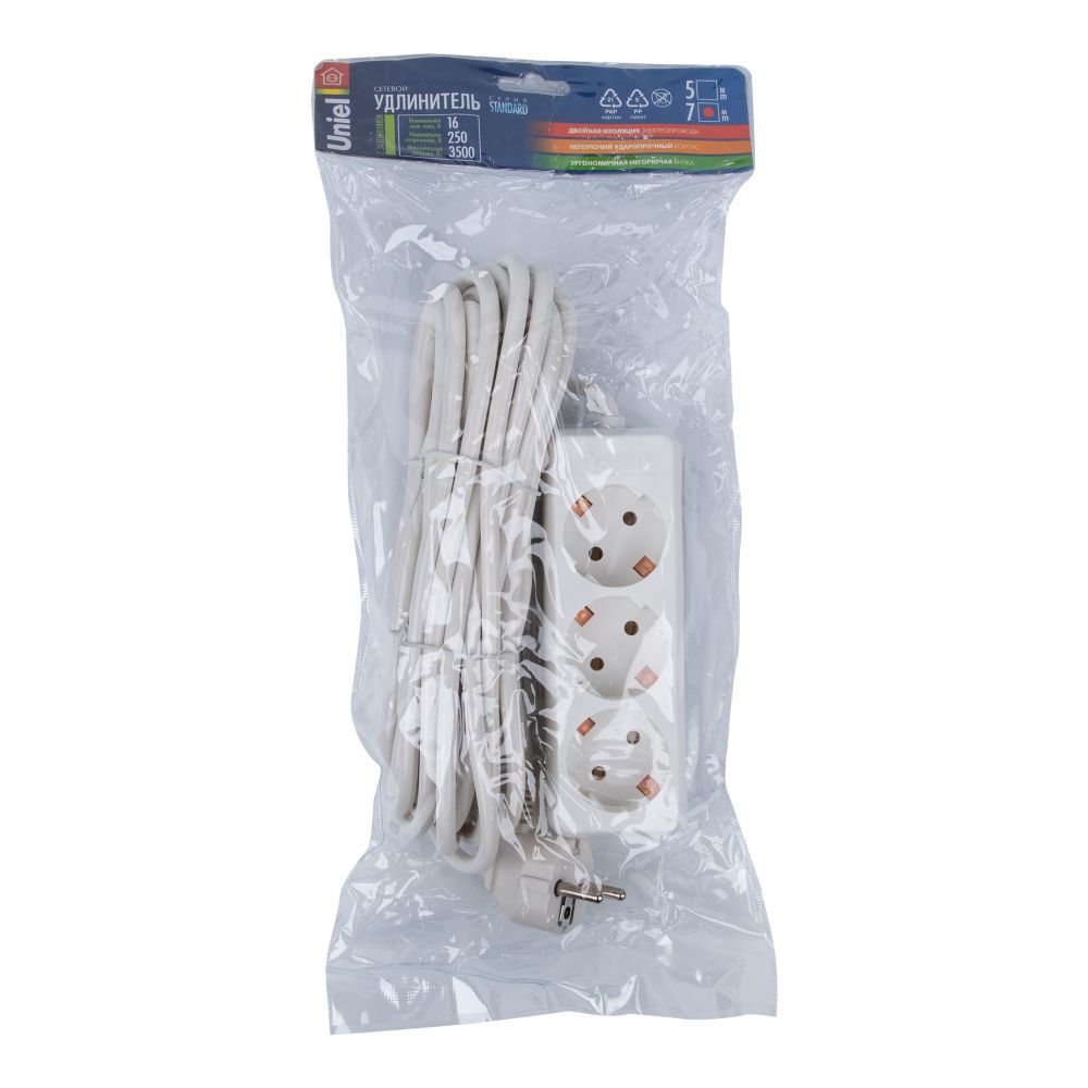 S-GCD3-7 Удлинитель Uniel серии Стандарт. с-з. 3 гн.. шнур 7 м