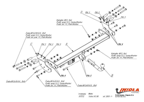 Фаркоп IMIOLA V.012 Volvo XC90 2003-2015(паспорт и сертификат в комплекте)(без электрики)