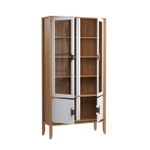 Шкаф для посуды «Бридж» широкий с 2-мя стеклянными дверями и 2-мя глухими дверями браун/белый лак