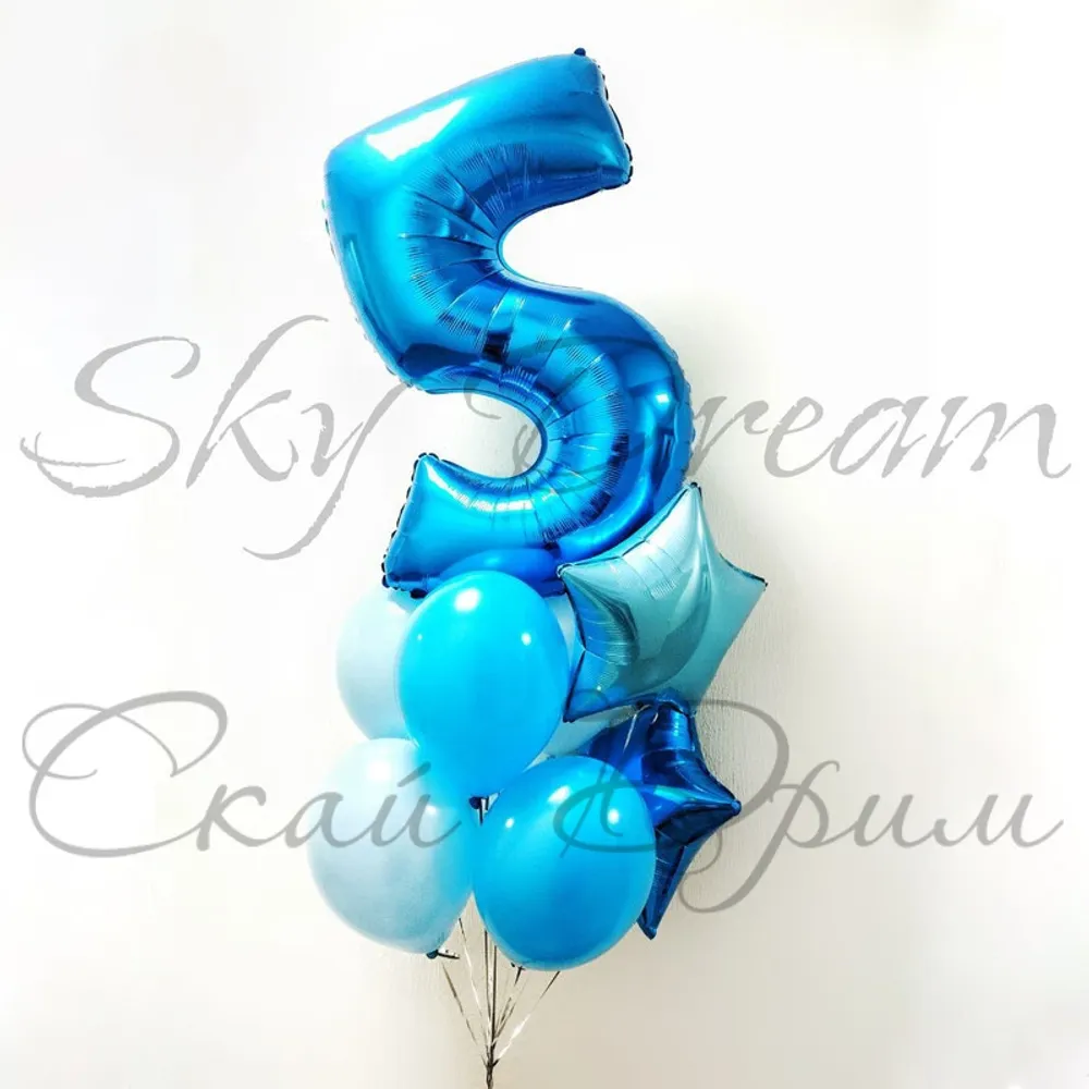 Букет из шаров с цифрой 5 Синий Букет из шаров с цифрой 5 Синий
