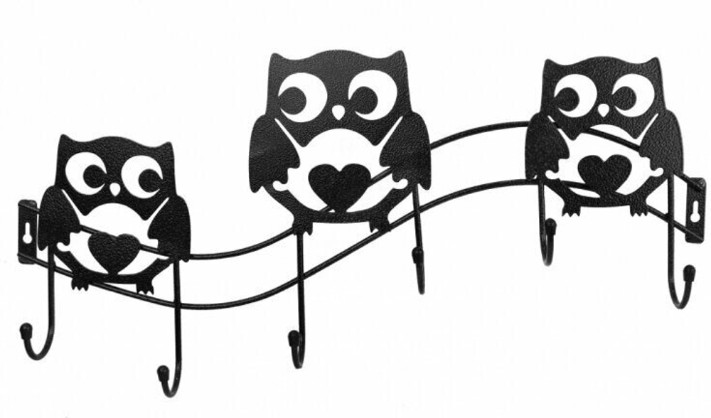 ВЕШАЛКА НАСТЕННАЯ СОВЫ 6 КРЮЧКОВ ЧЕРНЫЙ ВС62