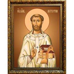 Августин Аврелий, Блаженный, Иппонийский, епископ. Икона на холсте. В раме 30 х 40 см.