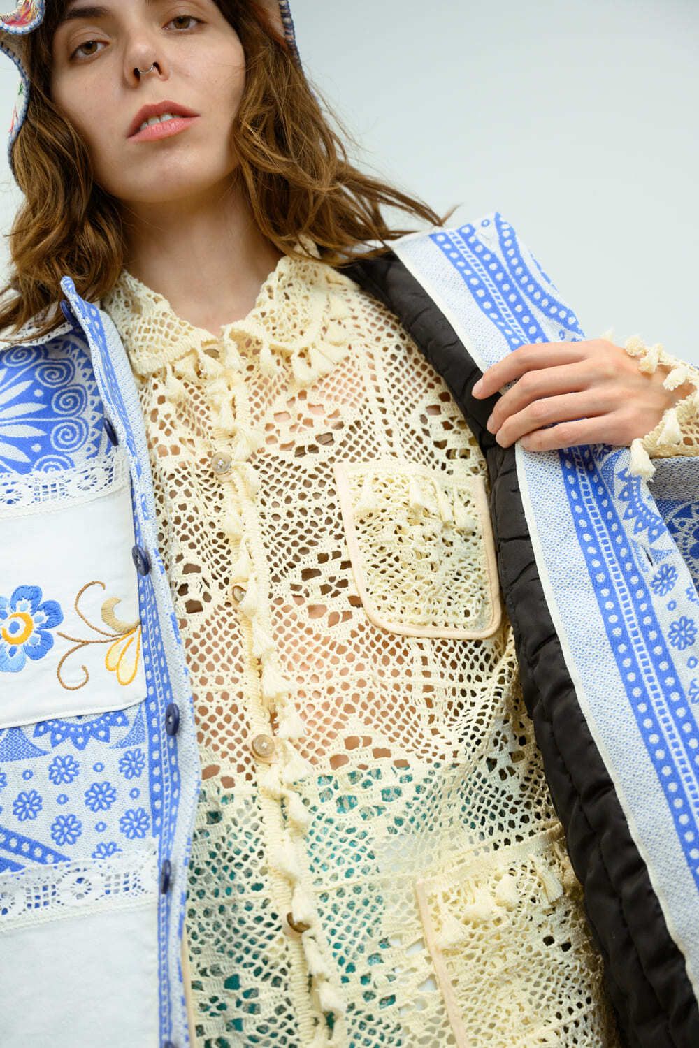 Куртка Soeurs Утепленная с Кружевными Карманами синяя