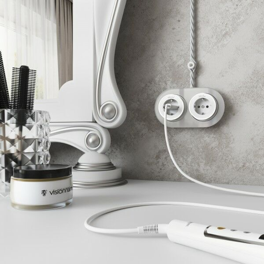 Розетка с заземлением Vintage (слоновая кость матовый/хром)