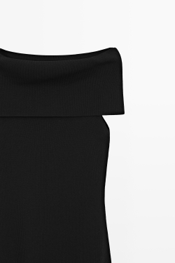 Massimo Dutti Трикотажное платье миди с открытыми плечами, черный