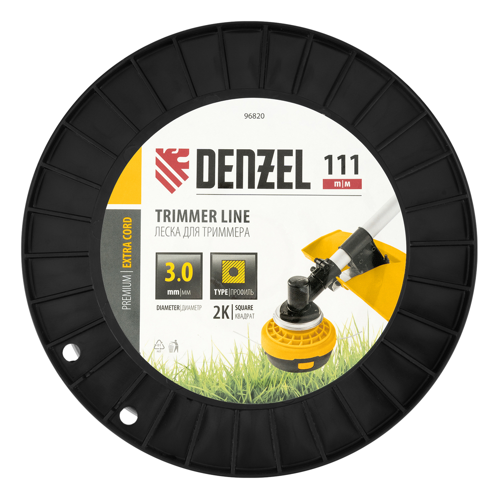 Леска для триммера двухкомпонентная квадрат, 3,0мм х 111м, на DIN катушке EXTRA CORD Denzel