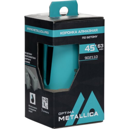 Коронка алмазная сегментная METALLICA Optima 45x63 мм, М16, без хвостовика, по бетону   902110