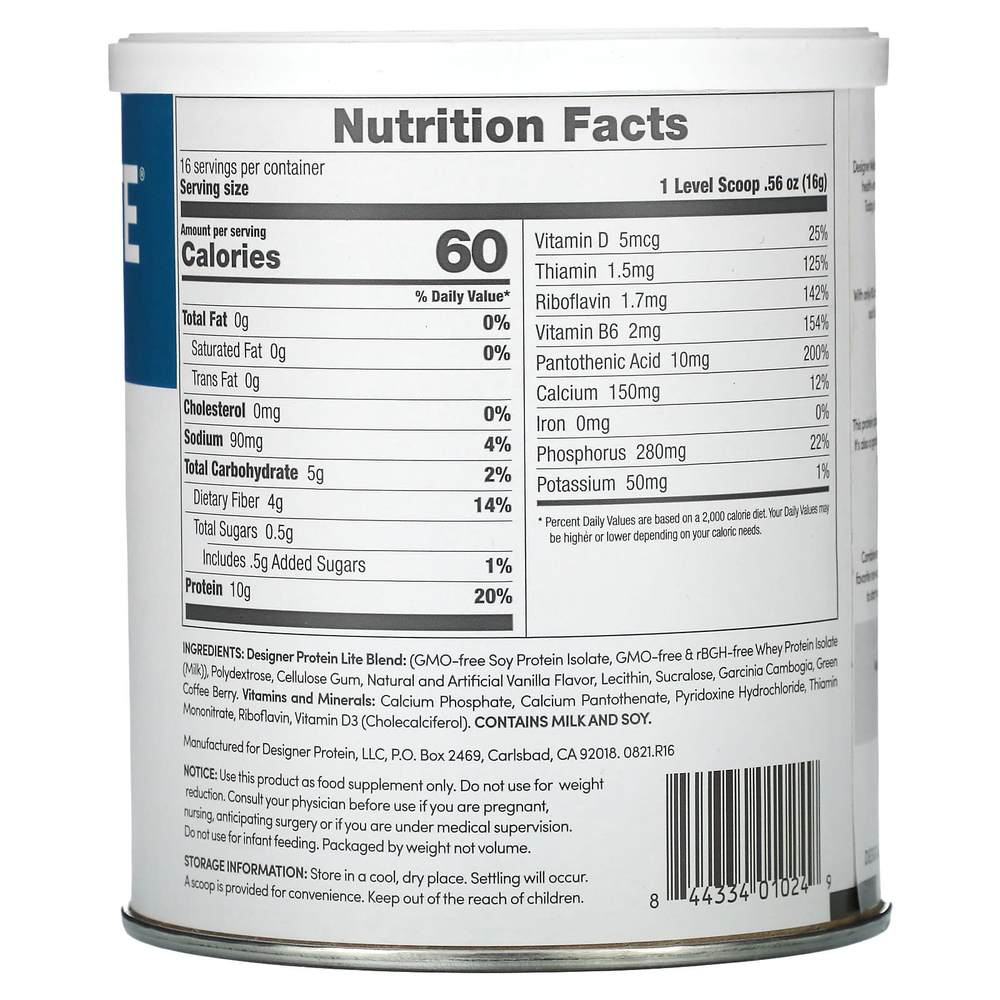 Designer Wellness, Lite Protein, низкокалорийный натуральный протеин, ванильный кекс, 9,03 унц. (256 г)