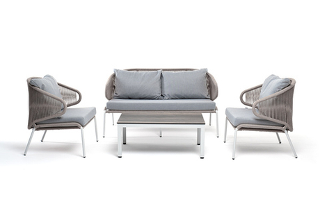 "Милан" лаунж-зона 4-местная плетеная из роупа (веревки), каркас алюминиевый светло-серый, роуп серый меланж