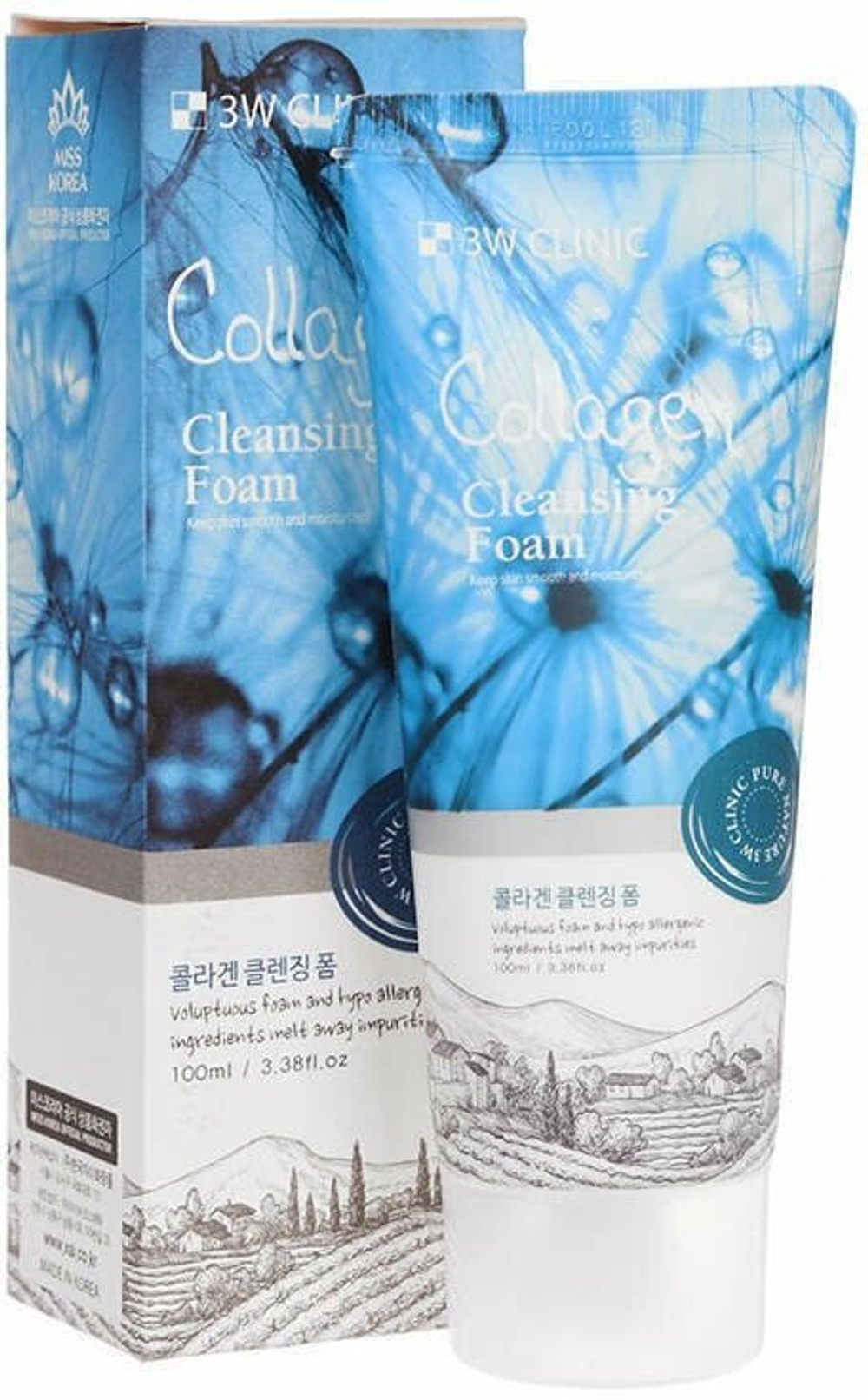 3W Clinic пенка для умывания Collagen Cleansing Foam, 100 мл
