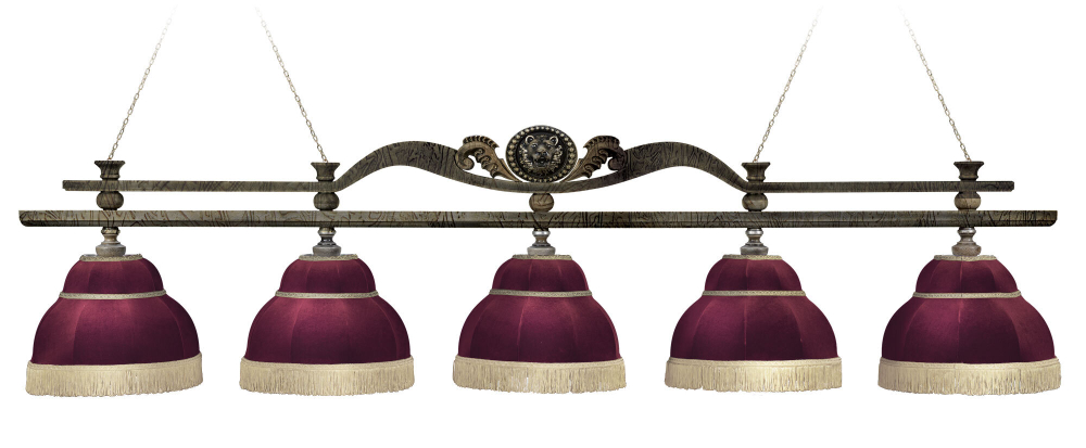 Лампа Лео II 5пл. клен (Авт. № 2,бархат зеленый,бахрома желтая,фурнитура золото)