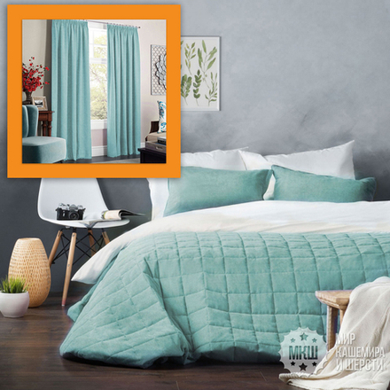 Готовые шторы и покрывало в комплекте СОФТТ (арт. BL10-021-17) - небесно-голубой