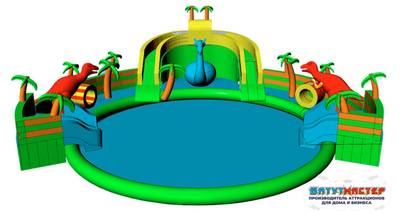 Надувной аквапарк с бассейном и горками «Дино Парк», 19,67×19,67×5,68 м