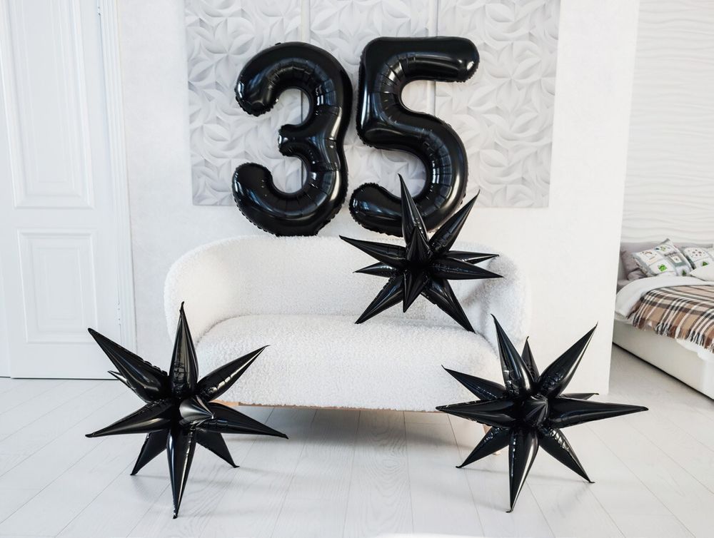 Шар 3D (26''/66 см) Звезда, Составная, Черный блеск, 1 шт. в уп.