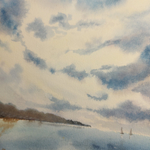 Картина авторская акварельная в паспарту 30х40 см на стену для интерьера "Небеса"