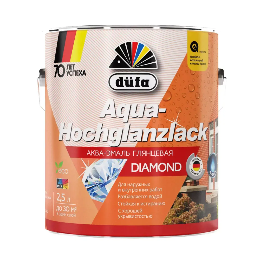 Эмаль для дерева и металла акриловая Dufa Aqua-Hochglanzlack глянцевая белая 2,5 кг