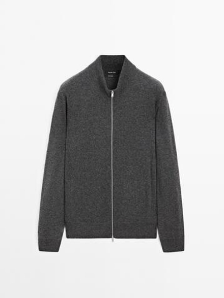Massimo Dutti Кашемировый кардиган на молнии, серый меланж