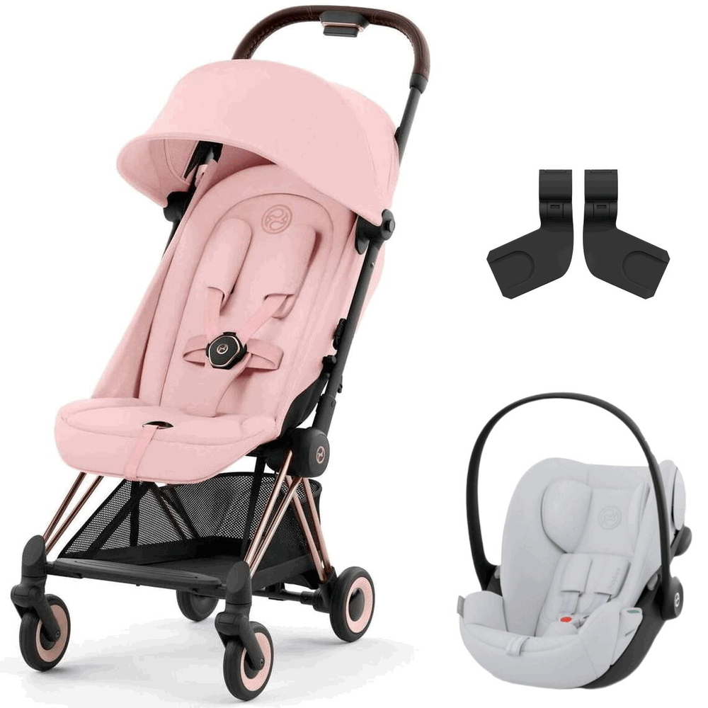 Коляска Cybex Coya Rosegold Frame Cloud G i-Size Fog Grey 2 в 1 Peach Pink с дождевиком и бампером