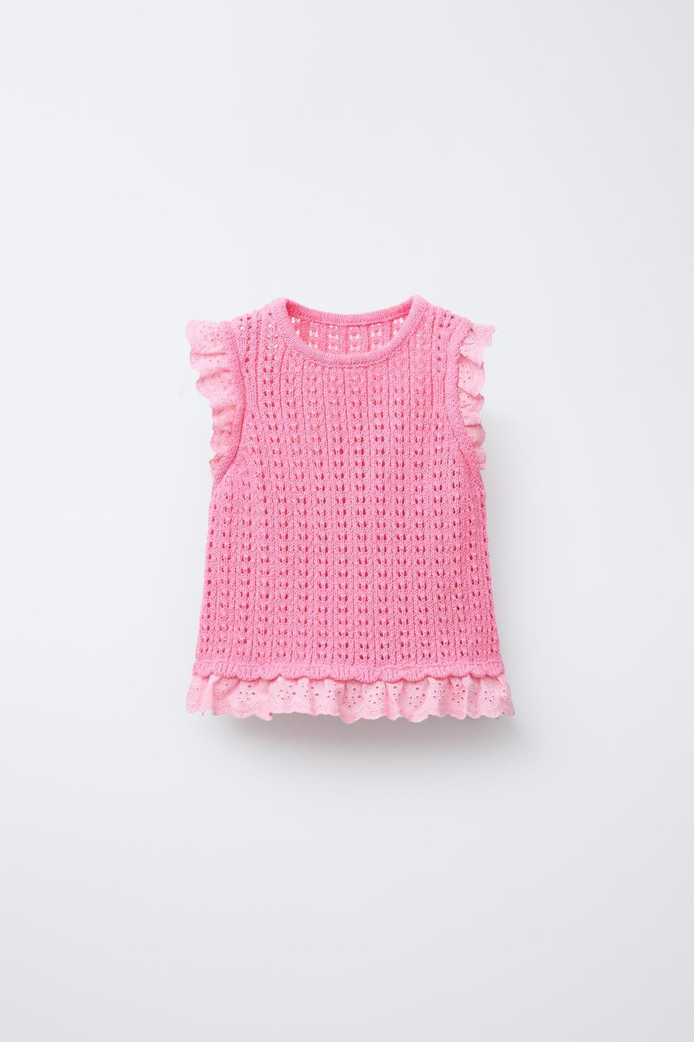 ZARA ТРИКОТАЖНЫЙ ТОП С КРУЖЕВОМ, РОЗОВЫЙ