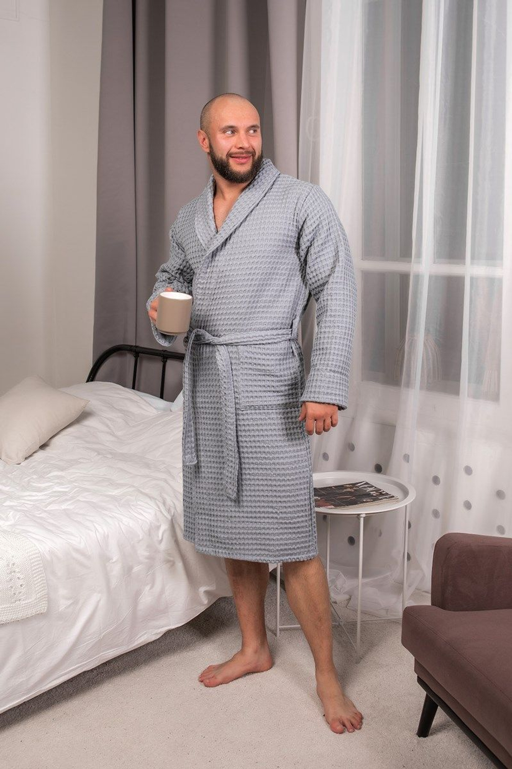 Халат вафельный 60-62 Серый