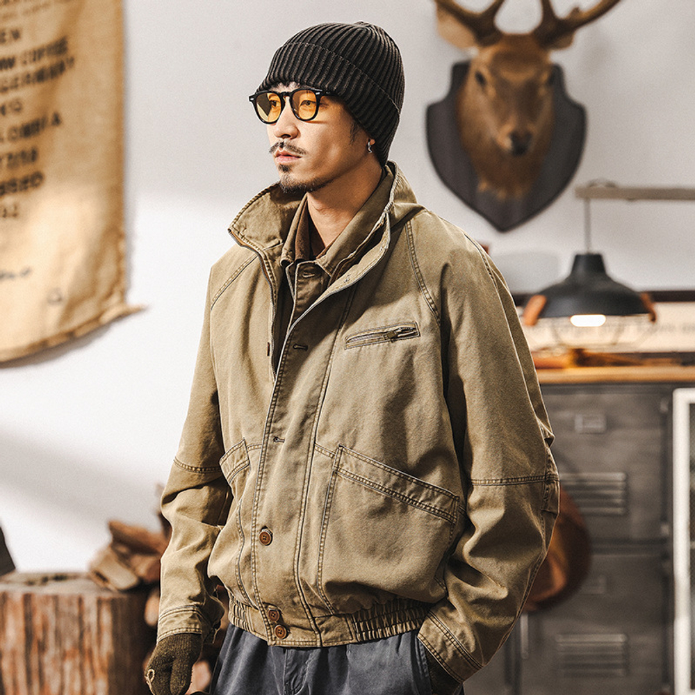 Мужская куртка из натурального хлопка с эластичной резинкой по нижнему краю — стильный выбор в Detroit-стиле!