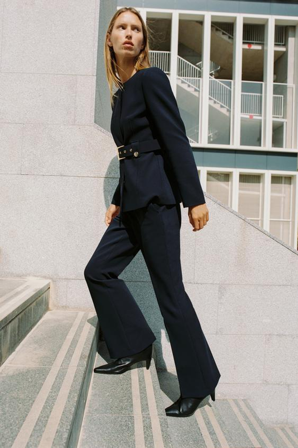 ZARA БРЮКИ FLARED, МОРСКОЙ СИНИЙ