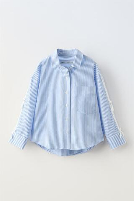 ZARA РУБАШКА ИЗ ПОПЛИНА В ПОЛОСКУ, СИНИЙ/БЕЛЫЙ