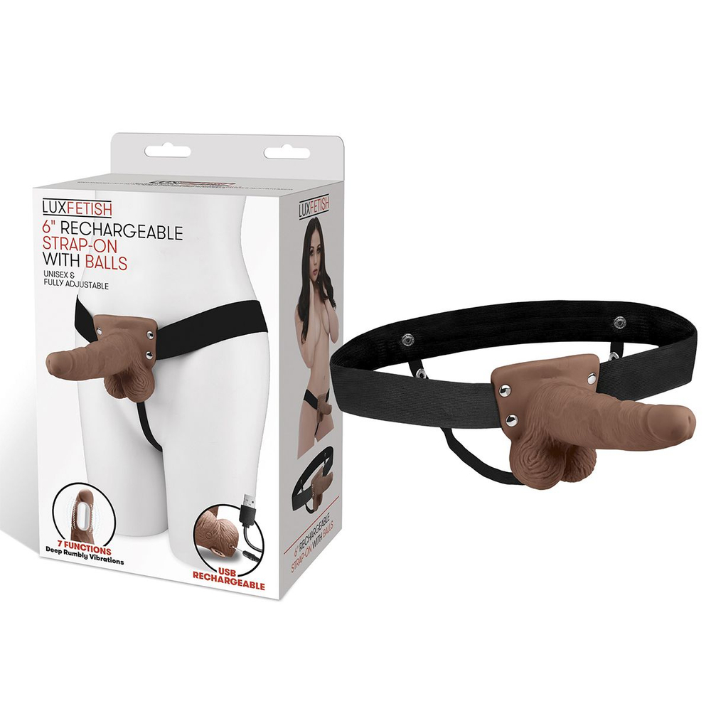 Шестидюймовый коричневый страпон с USB-зарядкой