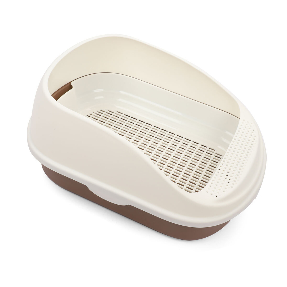 Туалет для кошек прямоугольный с бортом "Капучино" (совок и сетка в комплекте), коричневый/белый, 56, Triol