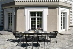 "Малага" обеденная группа на 6 персон со стульями "Марсель", каркас темно-серый, роуп темно-серый