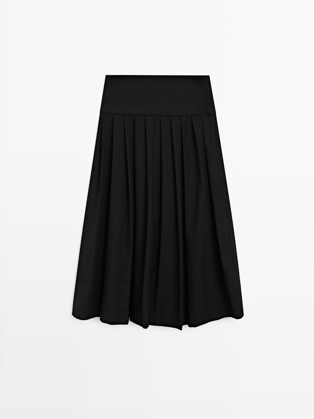 Massimo Dutti Юбка миди из смесовой шерсти с плиссировкой, черный