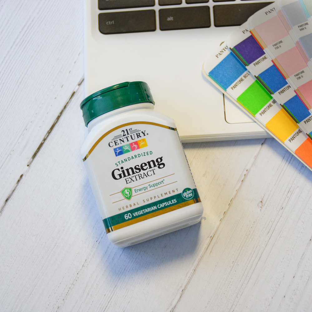 21st Century, Стандартизированный экстракт женьшеня, 60 вегетарианских капсул (100 мг на капсулу)